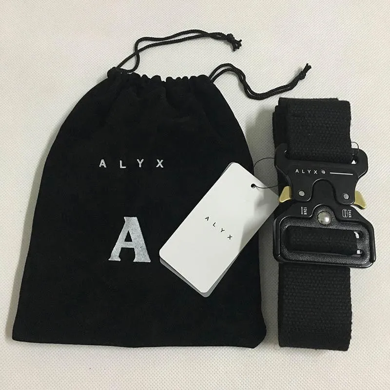 Alyxbälte 128 cm Fashion Safety Belt Men Kvinnor Rullerschas Black Metal Button Canvas Alyx224a