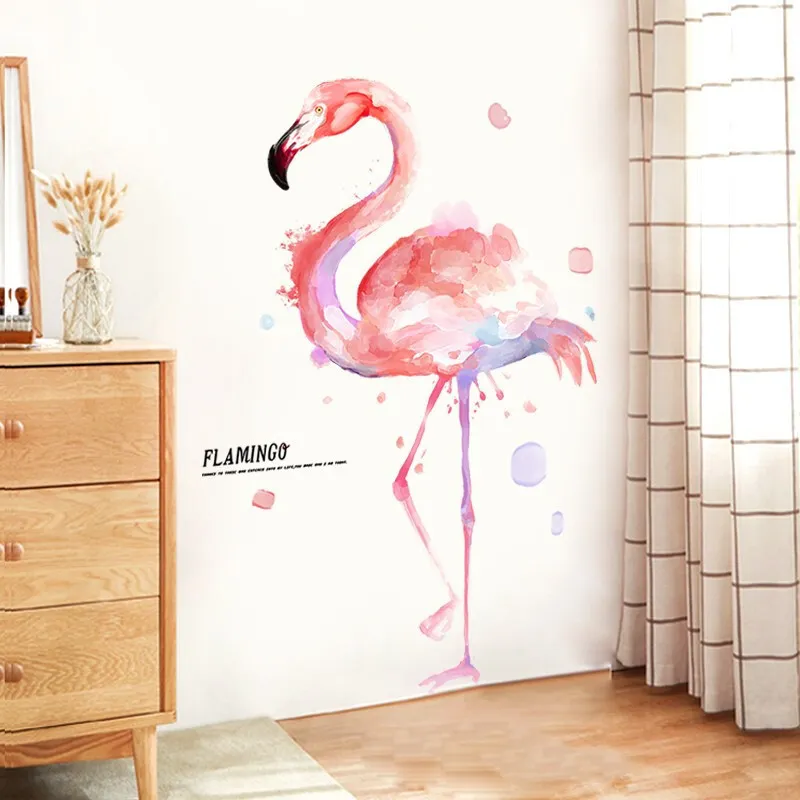 Cartoon Rose Flamingo Sticker mural pour enfants PEINTURE PEINTURE À L'ENRE MURS AUTOCHERS POURTURE PVC PVC Sénécaux muraux pour la chambre T200601