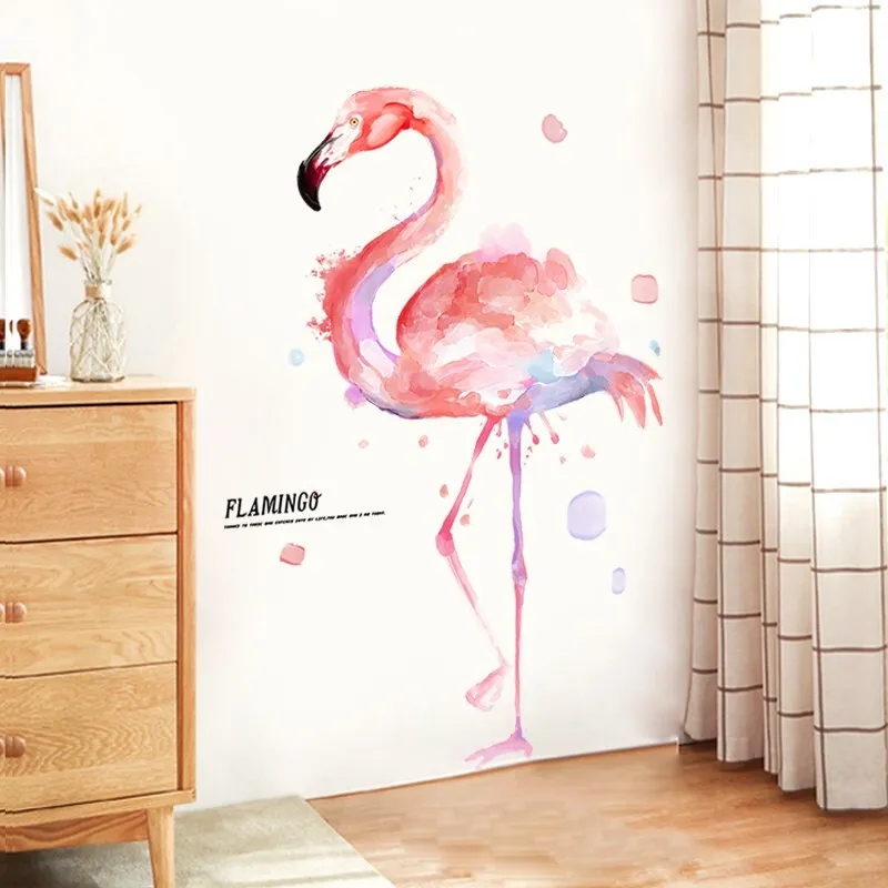 Karikatür Pembe Flamingo Duvar Sticker Çocuklar için Mürekkep Boyama Duvar Etiketleri Kreş Dekorasyonu PVC Duvar Çıkartmaları Yatak Odası T200601