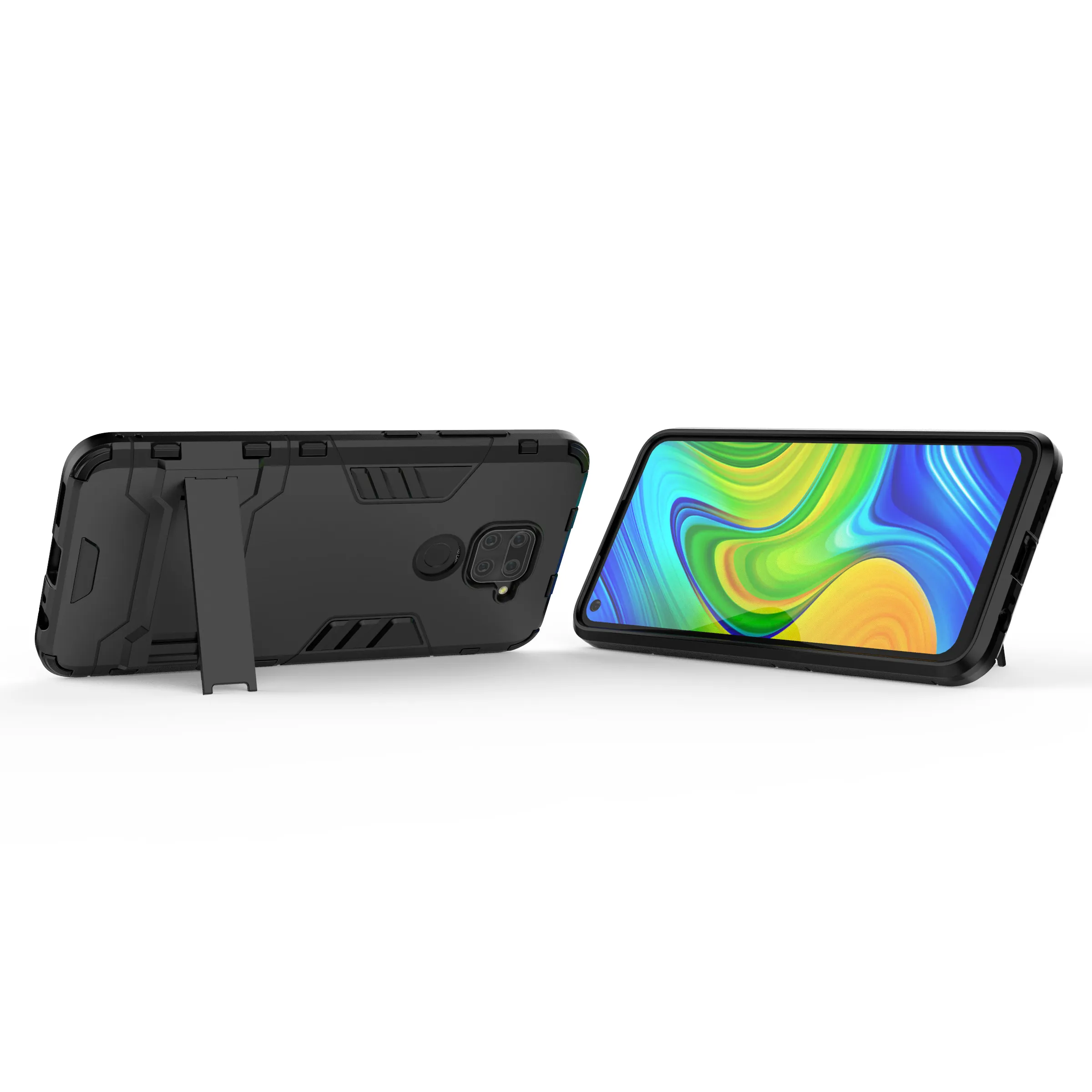 TPU en pc Hybride gevallen met mobiele telefoon Houder Cover voor Xiaomi Redmi Note 9S, 9 Pro Max