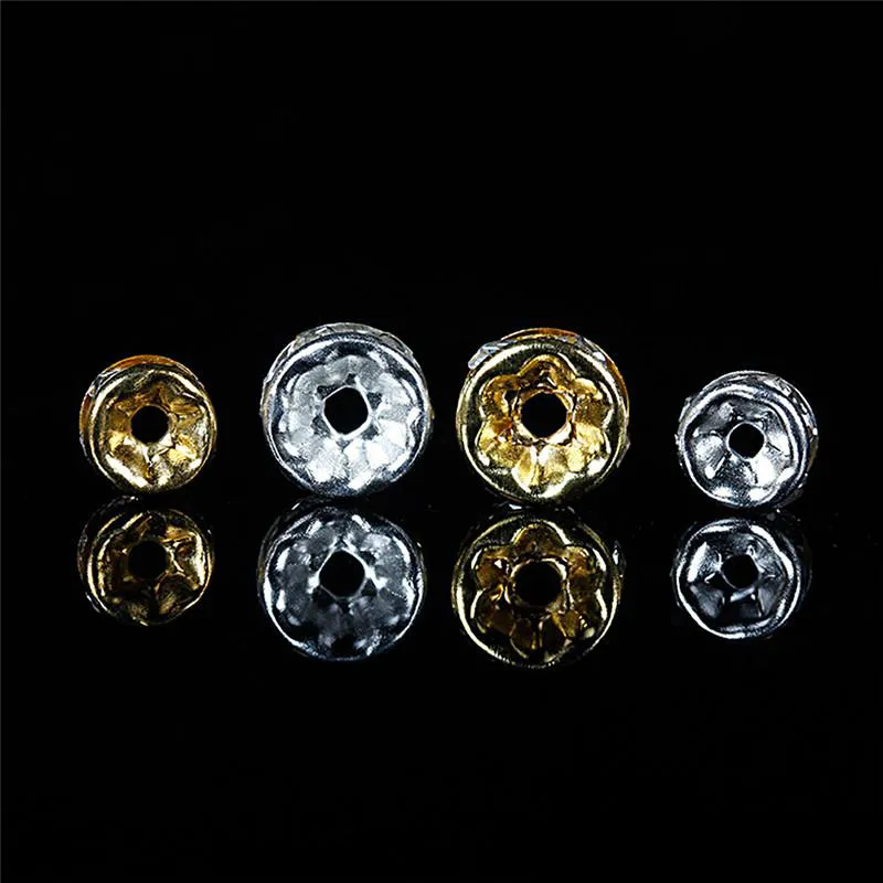 / en alliage métallique 18K or argent couleur cristal strass rondelle perles en vrac entretoise pour la fabrication de bijoux à bricoler soi-même en entier 329z