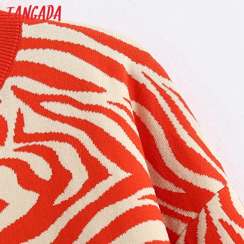 Tangada kvinnor djur mönster cardigan vintage jumper höst dam överdimensionerad stickad cardigan coat 6z87 210204