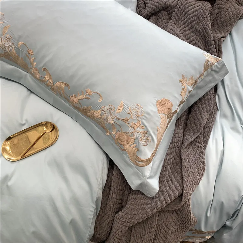 Lusso 1000TC cotone egiziano 4 7 pezzi set biancheria da letto Queen King Size Gold squisito ricamo copripiumino lenzuolo federe T2008307P