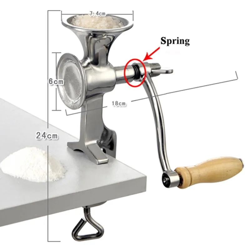 Volledig roestvrijstalen klassieke keukengereedschap Handmatige papavermolen Graanzadenmolen Handbediende notenmolen en kruidenmolen2848