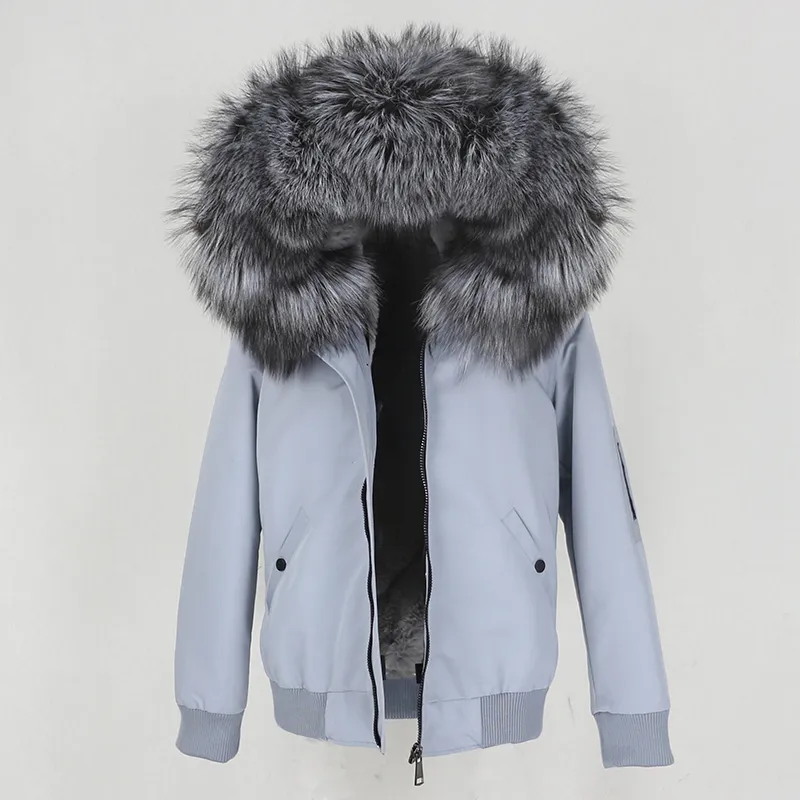 Marque femmes imperméable Bomber Parka réel manteau de fourrure veste d'hiver femmes naturel raton laveur renard col de fourrure capuche épais vêtements d'extérieur 201029