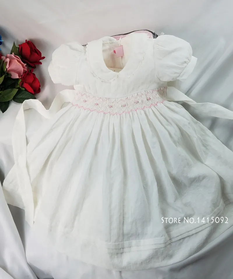 Mädchenkleider Frühlingsmädchen gesmoktes Prinzessinnenkleid Sommer Kinder Mädchen weiß grün rot einfarbig Vintage elegantes Kleid Party T2007165381029