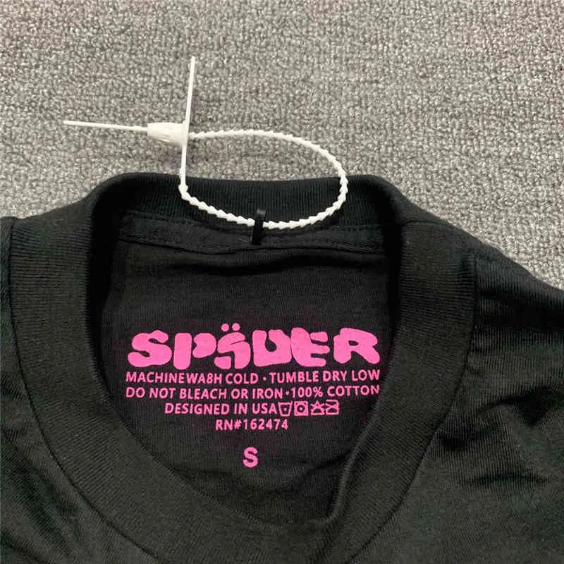 Camiseta con estampado de tela de araña para hombre y mujer, remera con estampado de espuma de calidad 1:1, camisetas a la moda, camiseta rosa para jóvenes Thug Sp5der 2022 555555