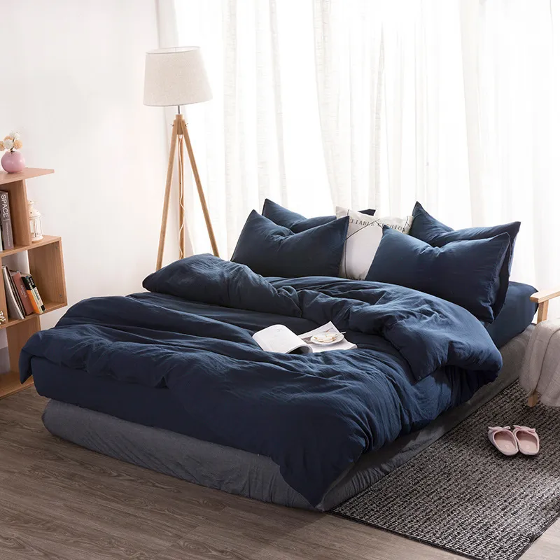 Nordic simples sólido conjunto de cama adulto capa edredão folha linho macio lavado algodão poliéster gêmeo rainha rei verde azul roupas 25610981