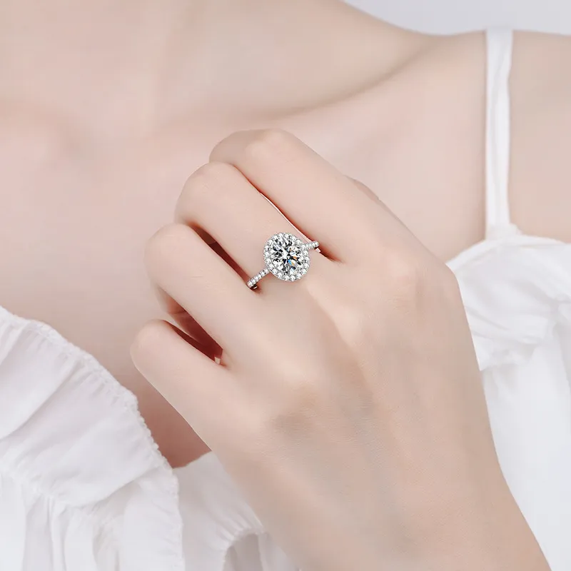 Bagues de fiançailles en diamant de taille ovale de 2 carats, bague de mariage en argent massif, bijoux de mariée, boîte incluse 220216