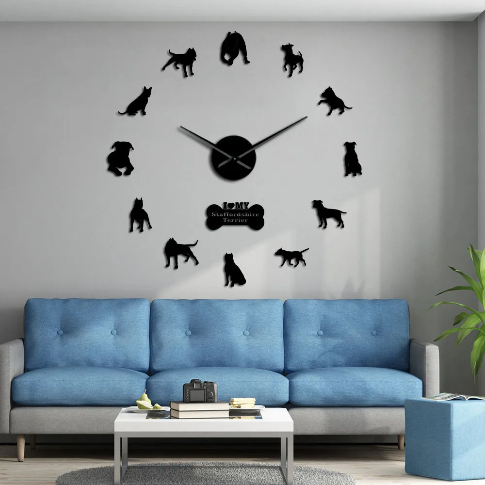 Staffordshire Bull Terrier Diy Big Clock Wall Staffie DIY Giant Wall Art Decorative Wall Watch Dog Breed Ornement Memorial Gift Y2260R