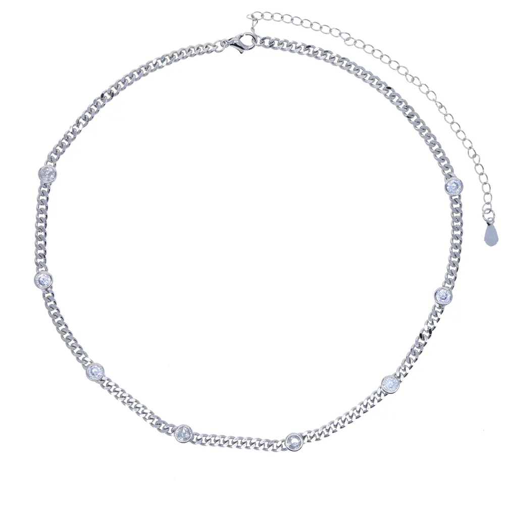 3 mm breedte dunne gewone Cubaanse linkketen 4 mm bezel CZ European Women Gold Color Chain Choker Necklace Valentijnsdag Gift3561055