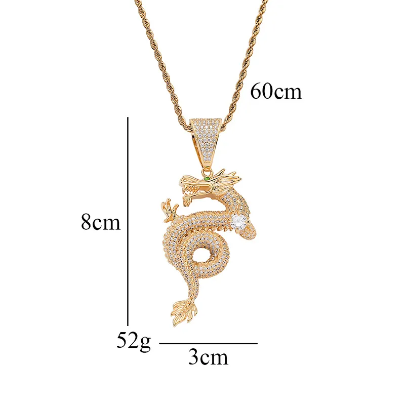 Hip Hop Micro banade AAA CZ Stone Bling Iced Out Oriental Dragon Shenlong Pendants Halsband för män Rapper smycken J1218280K