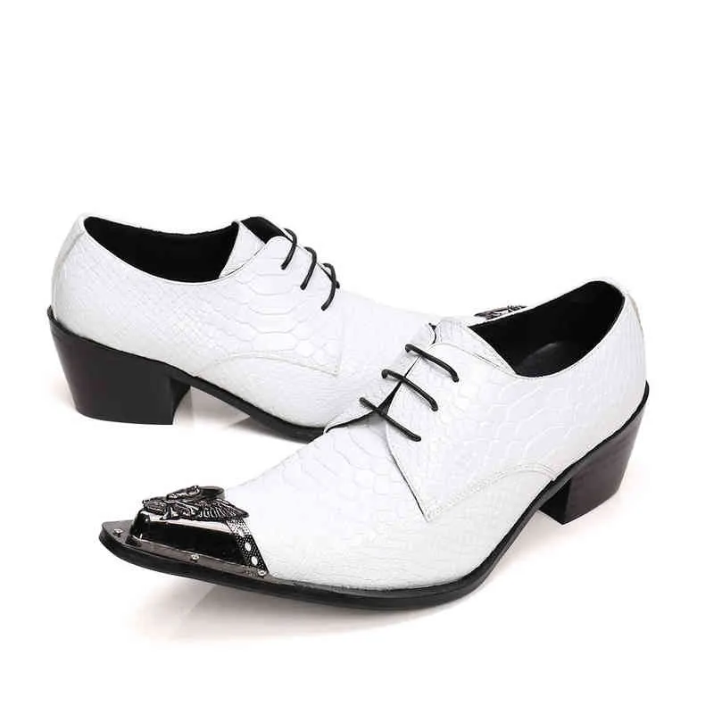 Kleidschuhe Christia Bella Plus Size Spitze Zehen Männer Weiß Echtes Leder High Heel Hochzeit Party Oxford 220223