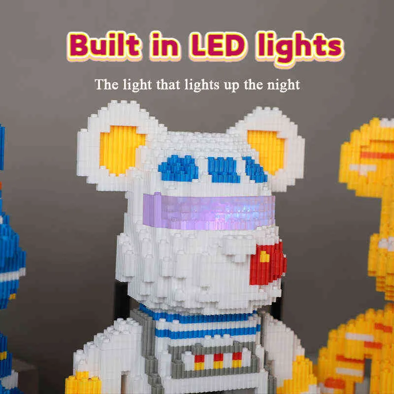 Color Net Red Love Violent Bear Series Assemble Building Block Toy Model Bricks With Lighting Set Antistress Toys For Kids Gift AA220303
