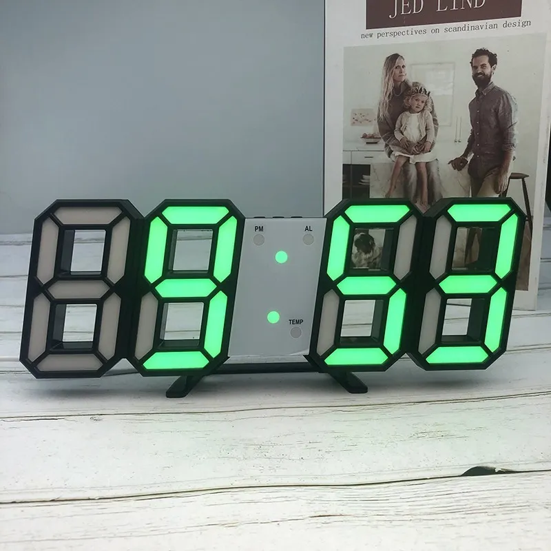 Qualité 3D LED Table numérique moderne montre alarme de bureau veilleuse horloge murale pour la maison salon 201120