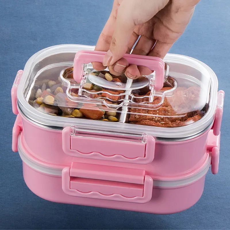 Kinderen Volwassen Lunchbox Single / Double Layer Water Injectie Verwarming 304 Rvs Student Bento Box Lunchbox Food Container 201015
