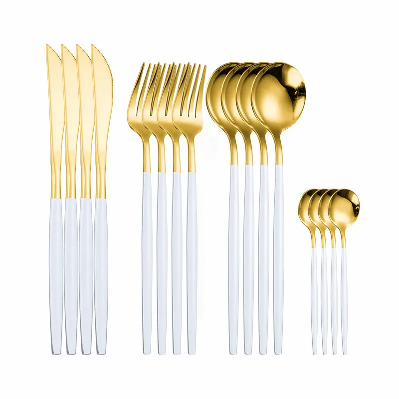 Столога из нержавеющей стали Spoon Spoon Fork Комплект Золотые столовые ложеки и вилки 16 штук Черно золотой обеденный набор 2011169928274