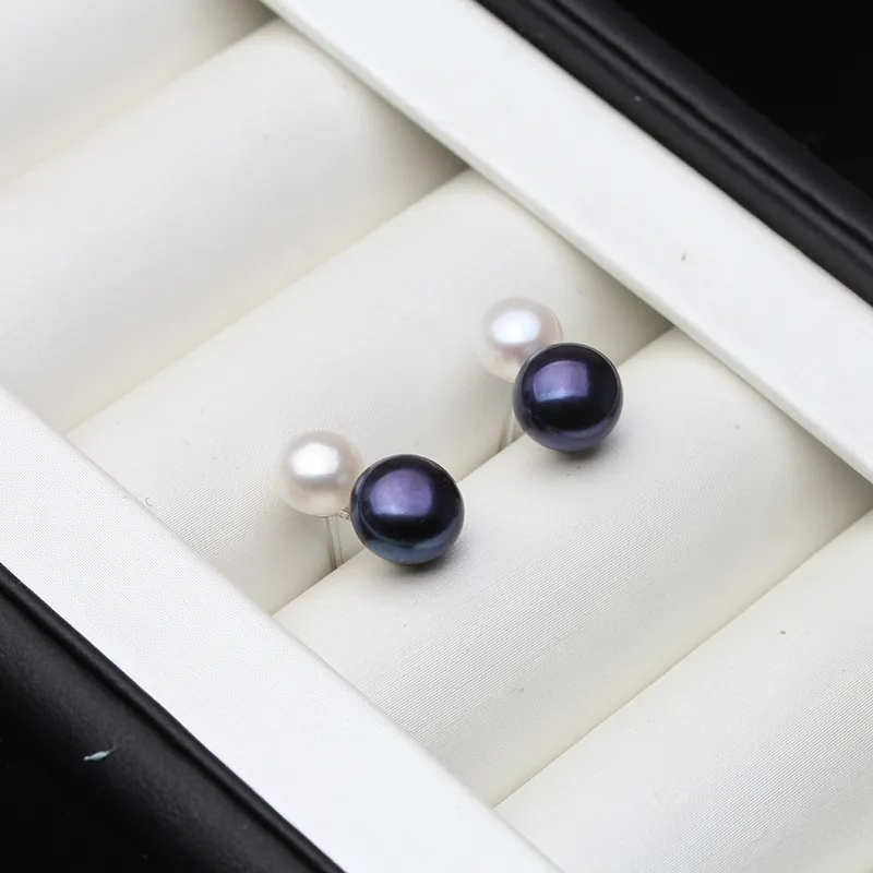 REAL 925 Sterling Silverörhängen med pärla, mode söt liten vit svart freter naturlig pärla örhänge flicka gåva 2203094921820