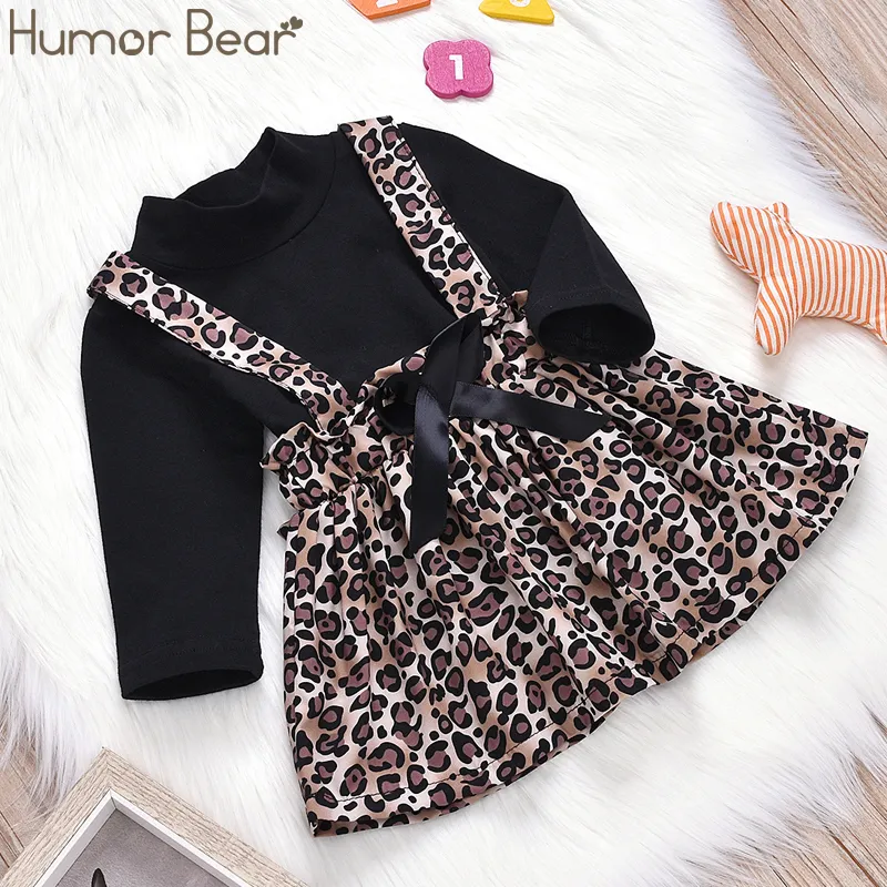 Humor Bear Spring Toddler Girls Ubrania Czarna koszula Sukienka Loparda Ustaw dla dzieci garnitur maluch dziecięcych ubrania dla dzieci lj201221