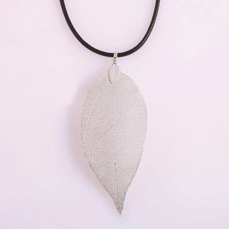 Natural Real Leaf Dipped Long Leaf Pendants Necklace for Women Gold Plated Handmade DIY Stray Leaves Necklaces