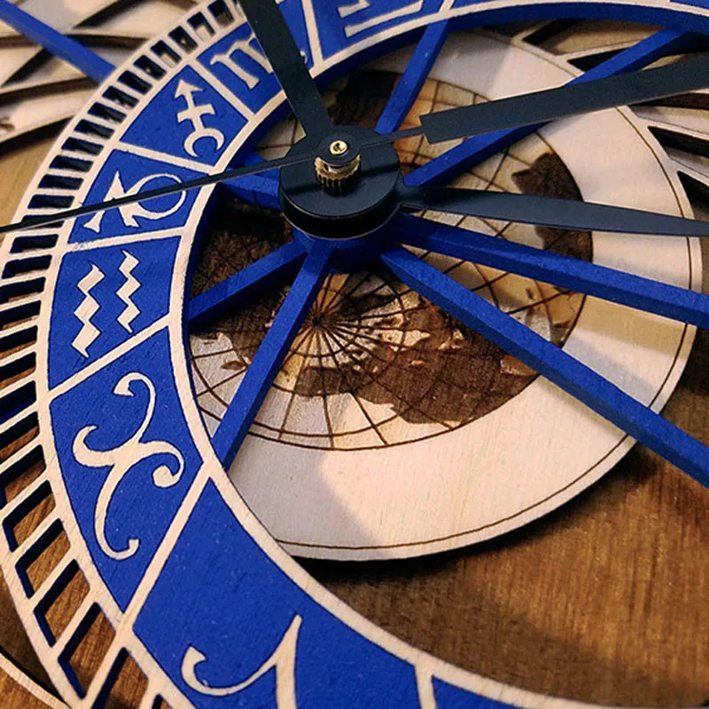 Praga astronomiczna drewniana drewniana drewniana zegara ścianka kwarcowy kwarc vintage zegar 12 Rozmiar ciszy salon dekoracyjny zegarek t3623235