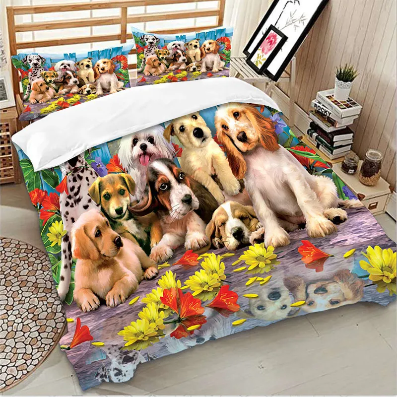 Set copripiumino stampato cani Queen Super King Size Set biancheria da letto animali Copripiumino Biancheria da letto con federe bambini Bambini 2266d