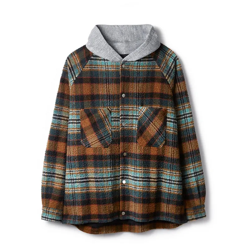 Winter Stitching Plaid Flannel Hooded Jacket Men Women Oversized Thick Shirt Style Jacket Coats For Men 2011274457601