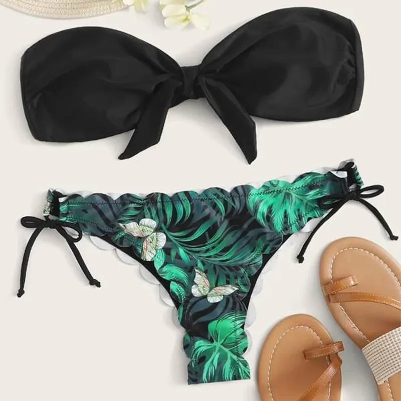 ヒョウ柄の水着女性セクシーなマイクロビキニ2020 Mujer Bandeau Swimwear Memale Knotted Bathing Suit String Bikini Swim Suit T200708