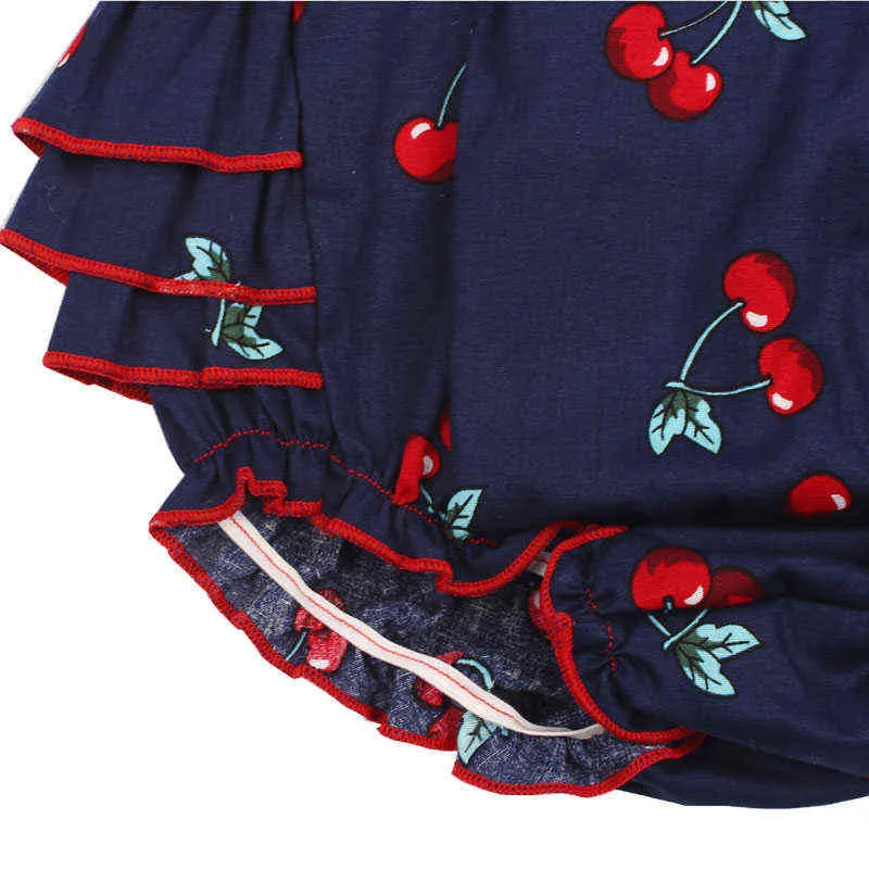 Vêtements pour bébés filles, barboteuse et bandeau pour nouveau-nés, sans manches, à volants, motif cerise, Costume d'été pour bébé, G1221