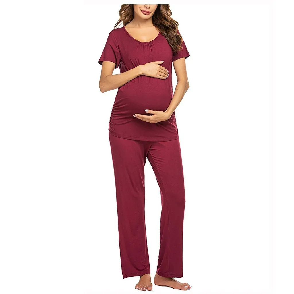 Donne Autunno Inverno vestiti di maternità Sleep Lounge Manica corta Allattamento Baby T-shirt Top + Pantaloni Pigiama Set Suit nuovi articoli 202 LJ201120