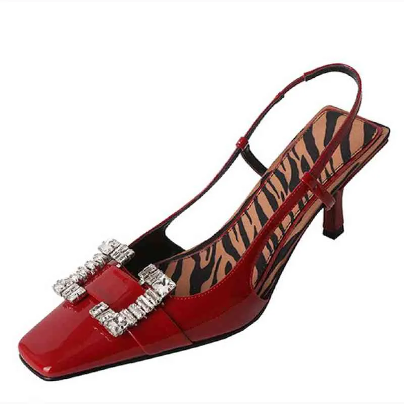 Dress Shoes Zapatos de charol con hebilla cuadrada para mujer calzado plano marca lujo diamantes imitación talla 34-40 220303