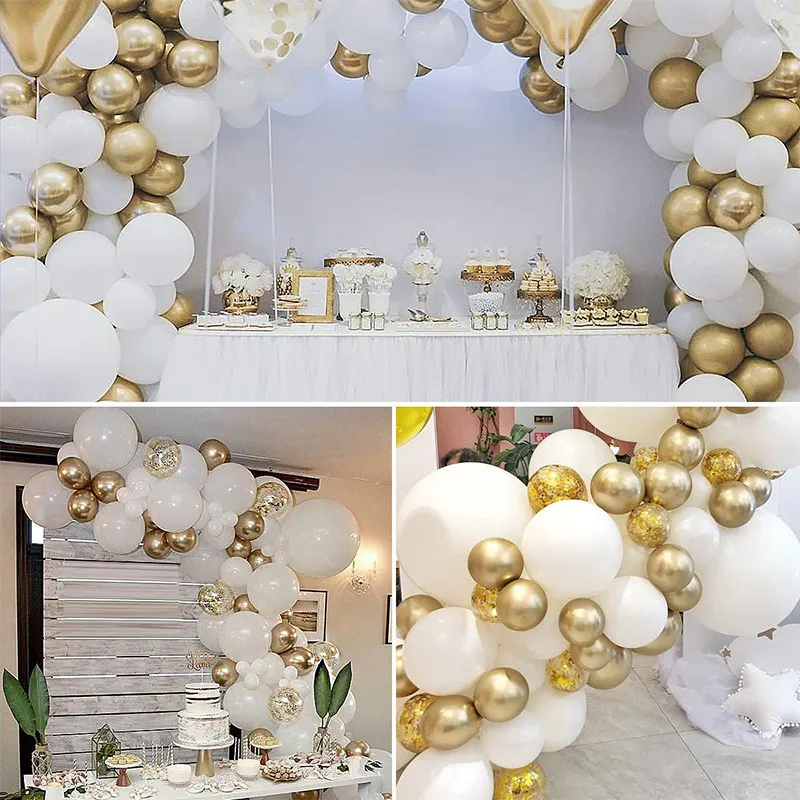 DIY White and Gold Confetti Balloons Arch/Garland Kit for Wedding Party Decoration Baby Shower Anniversary Decor T200524