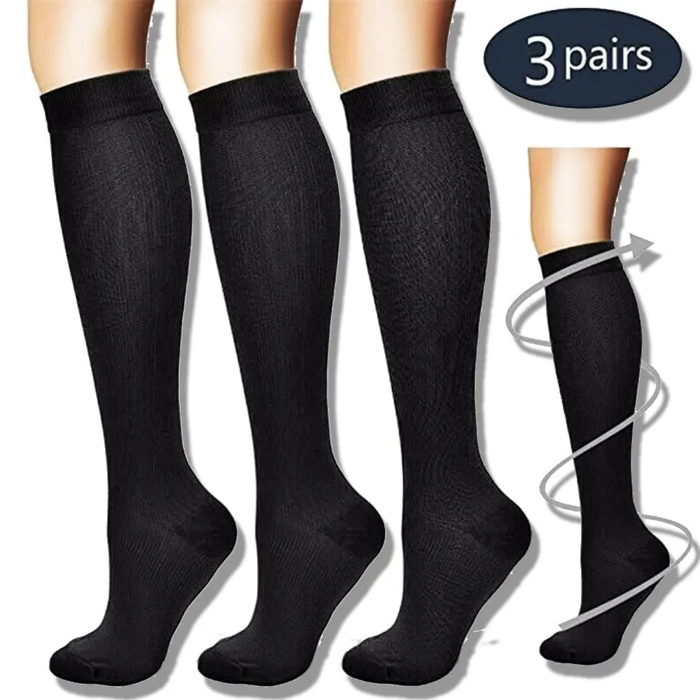 Palicy 3 çift Sıkıştırma Diz Yüksek Çorap 20-30mm HG Mezun Mens Womens S M L XL Ayak Bacak Desteği Stocking Spor Çorap 201109