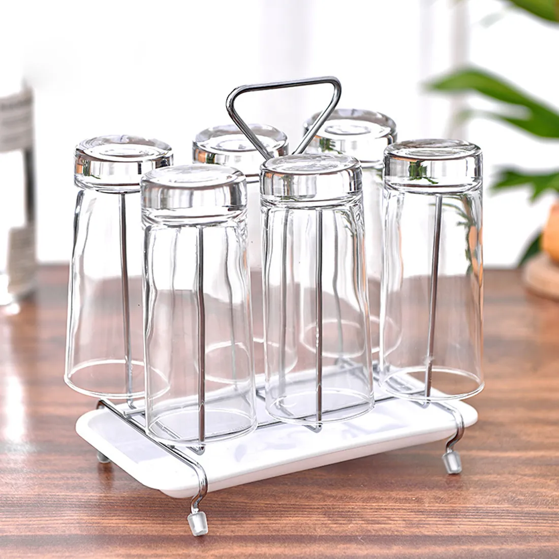 Hot Metal Glass Cup Rack Water Mug Draining Organizer Cup Drying Stand Dryer Cleaning Feeding Cups Stand Holder - Square Shape T200506