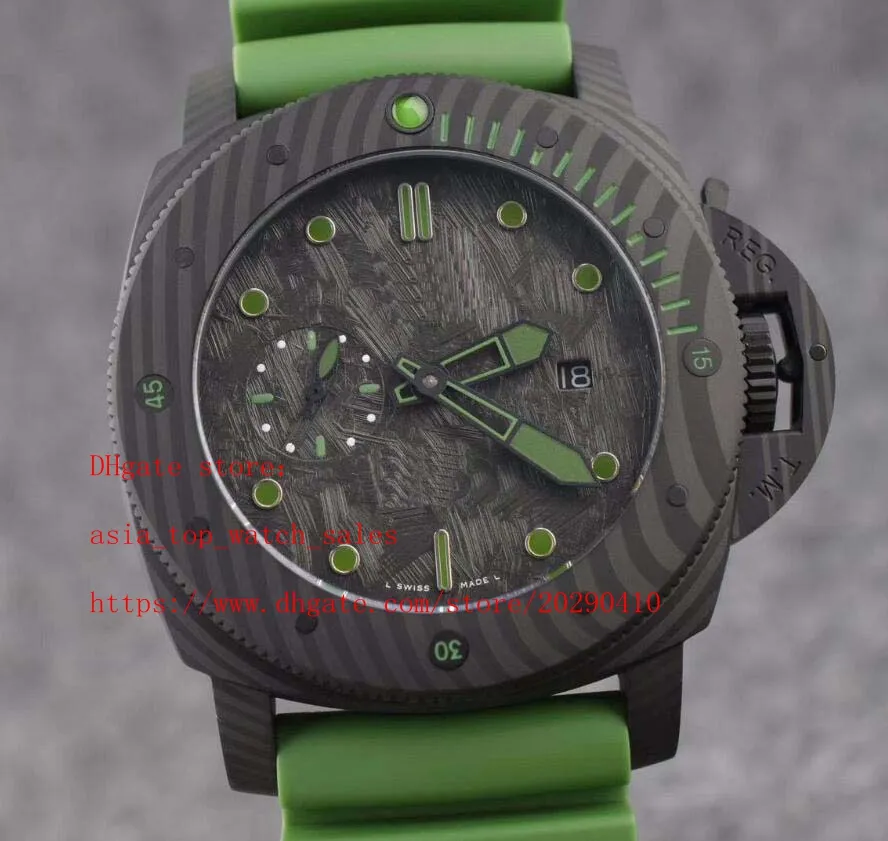 Estilo clássico relógios de super qualidade para homens cal 2555 movimento automático 47mm moldura giratória caixa de fibra de carbono data automática verde rub189l