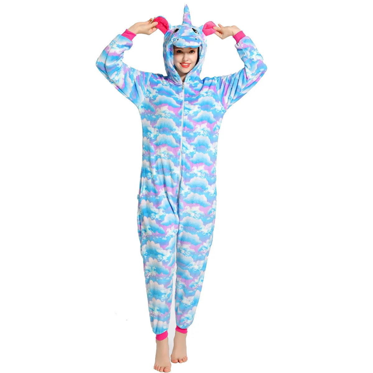 Kobiety jednorożenki piżamowe zestawy Kigurumi Flanel Zwierzę piżama dzieci Kobiety Zimowe nocne piżamę z kapturem Kreskówka Zniszczenie domowe Y20222T