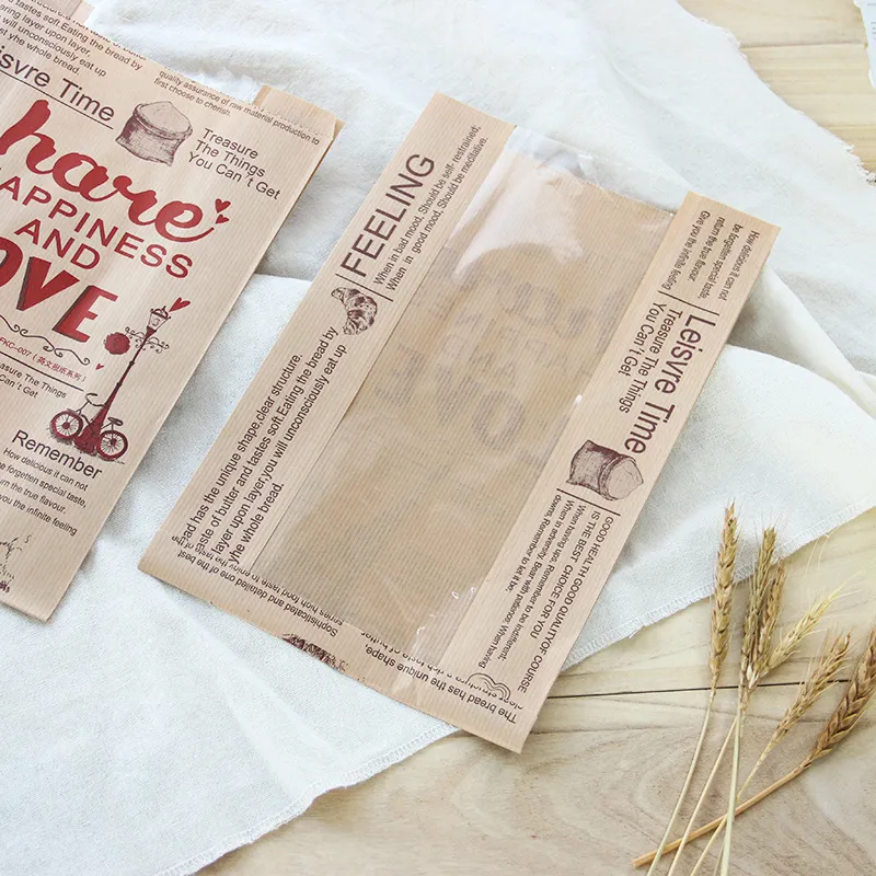 Lbsisi Life Kraft Bread Paper Saco com janela Evite petróleo Torrada de amor Bakamento de papel takeaway comida feita à mão sacos de embalagem 201015