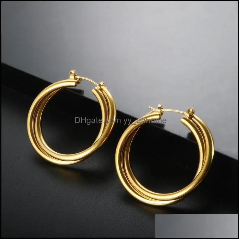 Hoop & Huggie Fashion Round Circle Earrings Stainless Steel Gold Color Minimalist For Women Punk Hip Hop Jewelry Gift