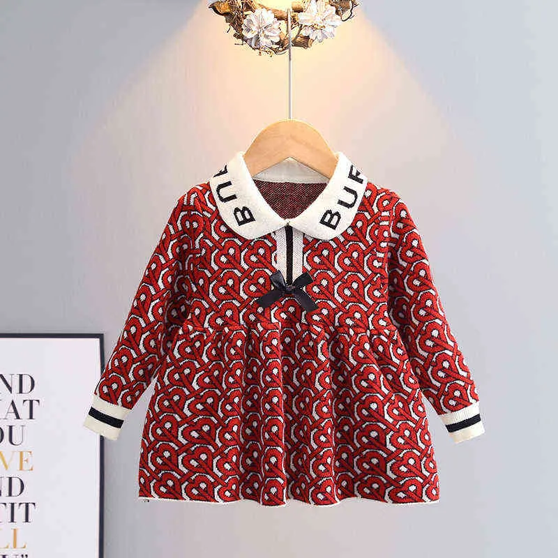 Autunno Inverno Ragazza Maglioni Principessa Bambini Bambini Bambini Panno Pullover Dolci Credenze Lavorate a Maglia Maglione Arco 1-5 anni 211227