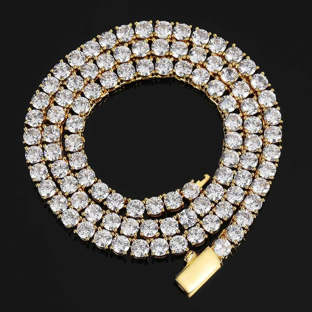 Hip Hop 3mm 4mm 5mm Lente Gesp Zirkoon Tennis Collier Real Gold Plating Een Rij diamanten Ketting Bracelet3012