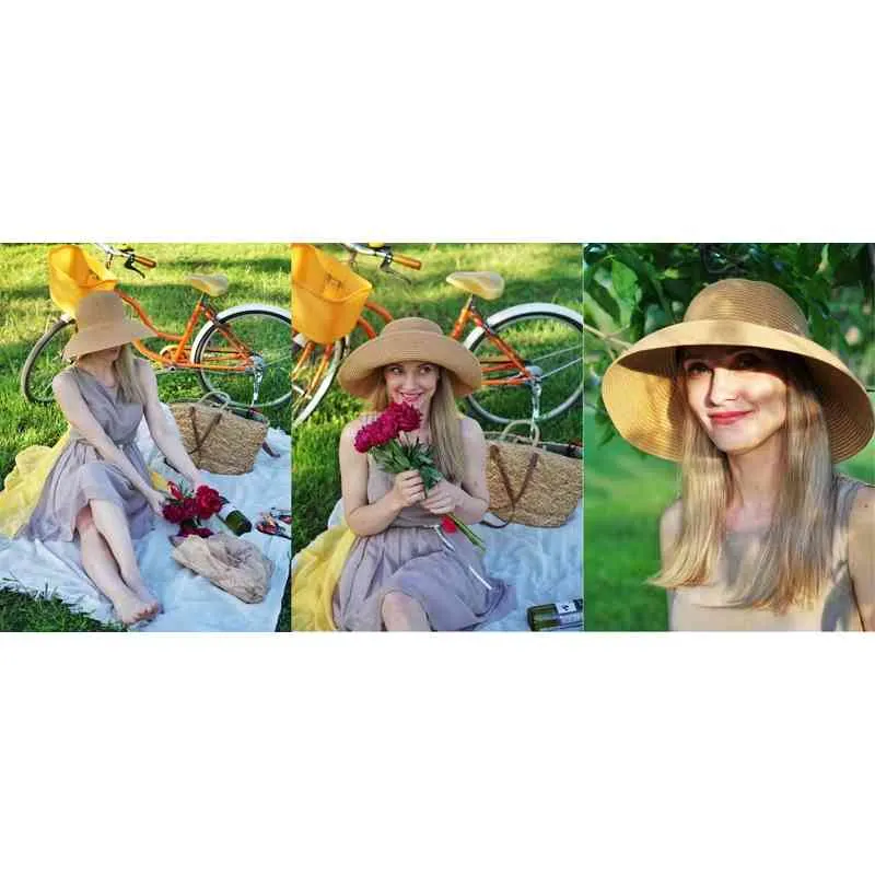 LunaDolphin Cappello da Sole Estivo da Donna Fatto a Mano Grande Grondaia Spiaggia Stile Hepburn Giapponese Vacanza Piega Cappello da Pescatore Temperamento Piatto