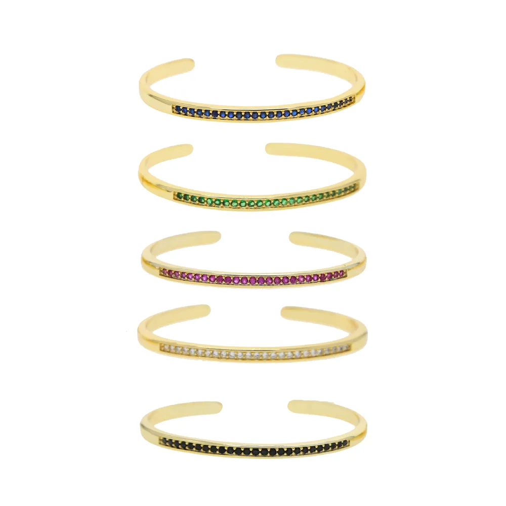 Alta qualidade 5 cores coloridas zircônia cúbica cz pulseira aberta ajustável cor dourada moda feminina joias228l