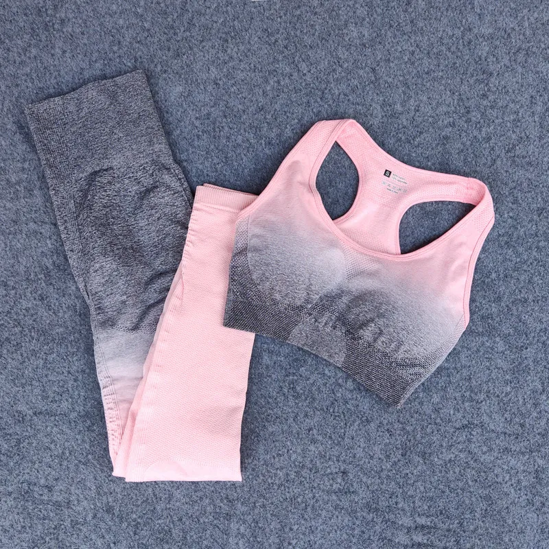 Ombre gym set kvinnor yoga set sport bh + sömlösa leggings träning sportkläder fitness kläder hög midja sport kostym körning