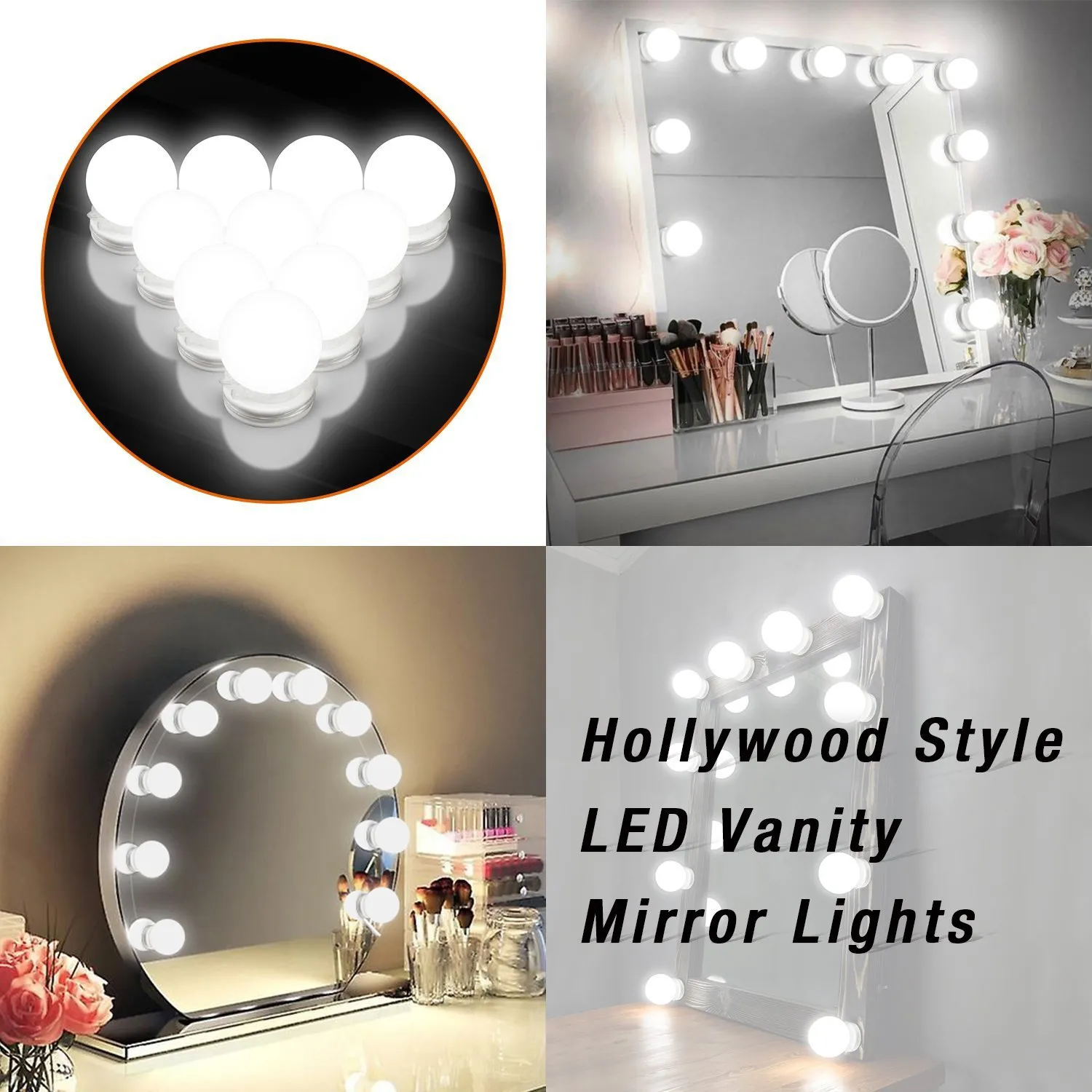 LED 12V Make -up Spiegel Licht LED -Lampen Iollywood Eitelkeit LED -Leuchten Dimmbare Wandlampe 2 6 10 14 Bulbs Kit für Schminktisch LED010281U