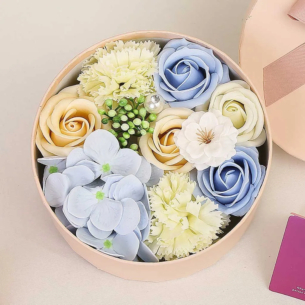 造花石鹸の花のギフトボックスバラの蘭の牡丹ブーケ家の結婚式の装飾アクセサリーバレンタインの日ギフトZ3 T200509