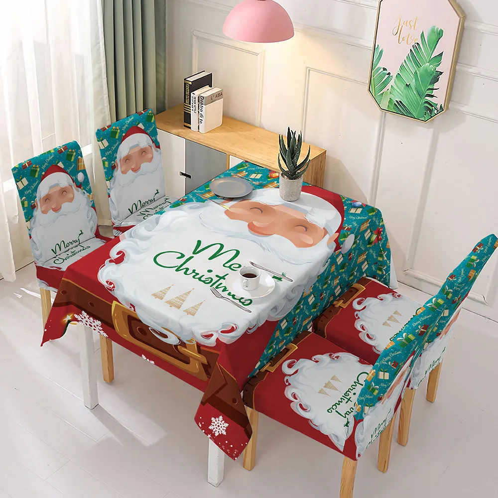 Mantel de Navidad y cubierta de silla Comedor Cocina Decoración de fiesta Cubiertas de silla elásticas Mantel impermeable rectangular 201120