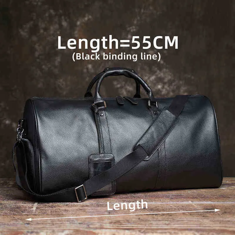 Leather Bag Genuine Men's Travel Casual Hand Luggage High Capacity Duffle Shoulder Shoe Pocket For 17 Inch Laptop NUPUGOO 2022571