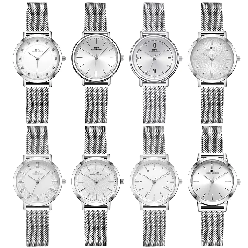 Ibso Women Bransoleta Watch Fashion Geneva Designer Japan Quartz Sliver Sliver ze stali nierdzewnej żeńskie Prezenty na rękę Relogio feminino 22265a