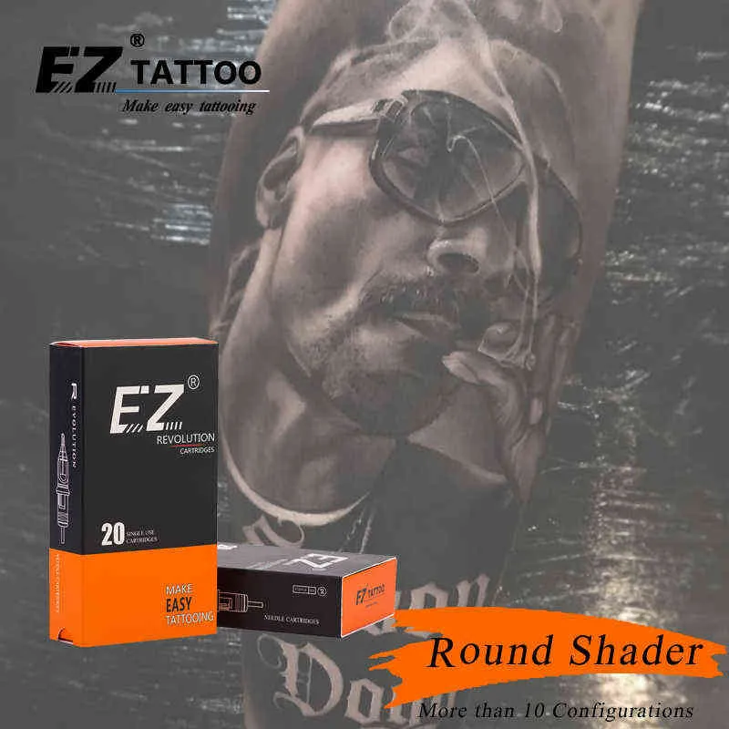 EZ Revolution Tattoo Chrtidge иглы круглый шейдер RS длинный конус, совместимый с вращающимися машинами 20 шт / коробка 211229