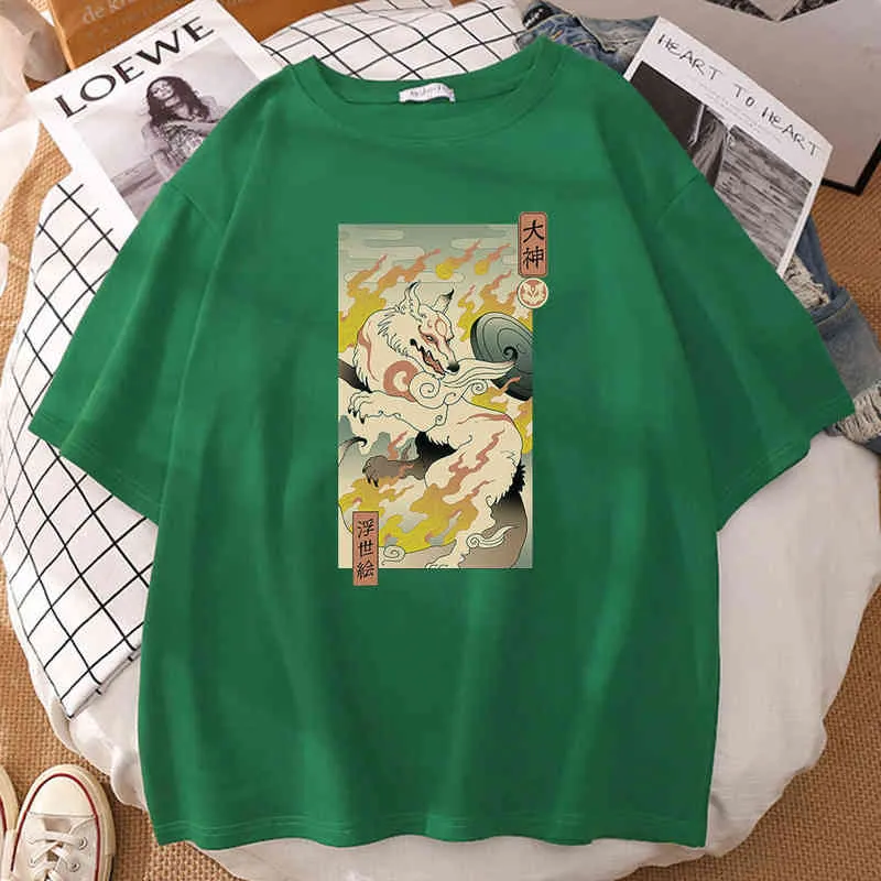 日本の火のキツネの印刷Tシャツメンズ半袖夏男TシャツアニメパターンヒップホップTシャツ面白いカジュアルTシャツG0113